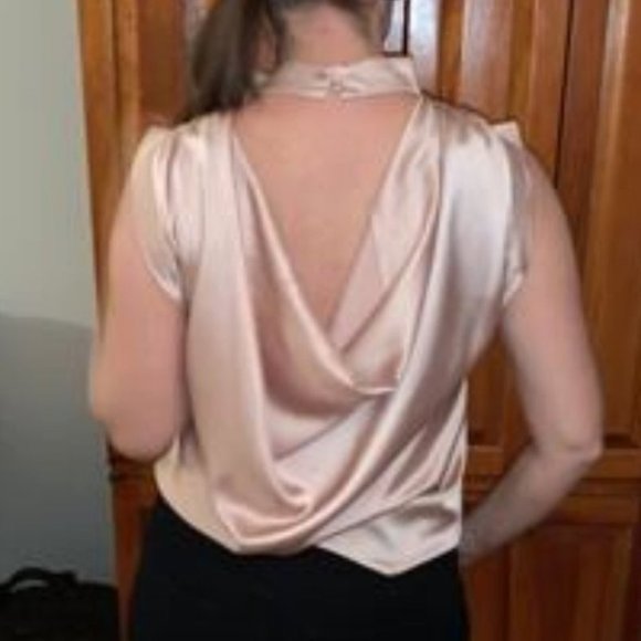 Chic Draped Back Button Detail Satin Top - Picture 7 of 8